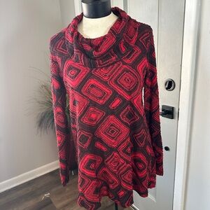 Ali Miles Red And Black Cowl Neck Sweater Size Medium